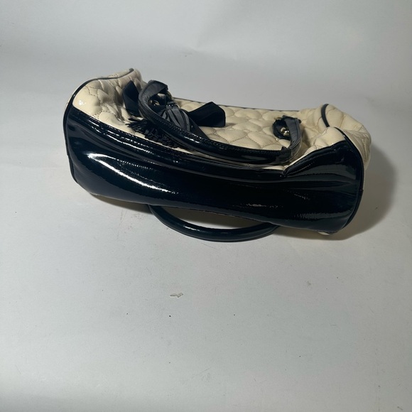 Betsey Johnson Cream and Black Quilted Satchel with Heart Pattern - Picture 9 of 10